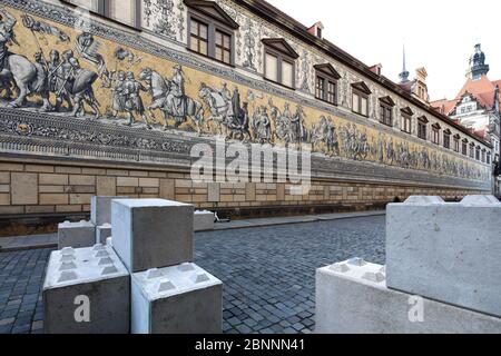 Fürstenzug, Augustusstraße, porcellana Meissen, parete esterna, cortile, facciata della casa, Dresda, Sassonia, Germania, Europa, Foto Stock