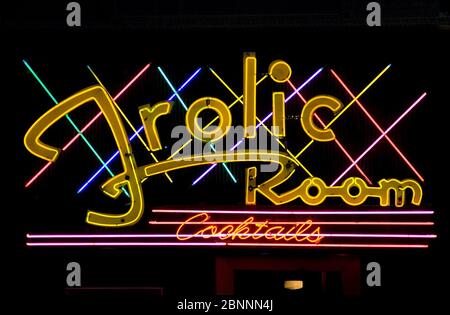 Al neon Art Deco per il bar Frolic Room su Hollywood Blvd. Foto Stock