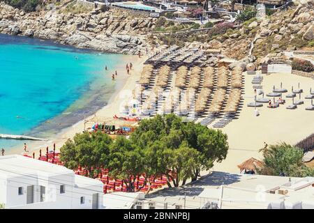 Super Paradise Beach, Mykonos, Cicladi, Grecia Foto Stock