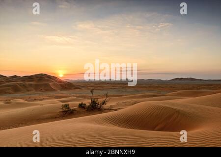 Deserto, sabbia, dune, vastità, dune rosse, sabbia rossa, nuvole, tramonto, umore serale Foto Stock