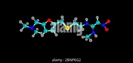 Ranitidina è un farmaco che diminuisce la produzione di acido dello stomaco. È comunemente usato nel trattamento della malattia dell'ulcera peptica, reflusso gastroesofageo d Foto Stock