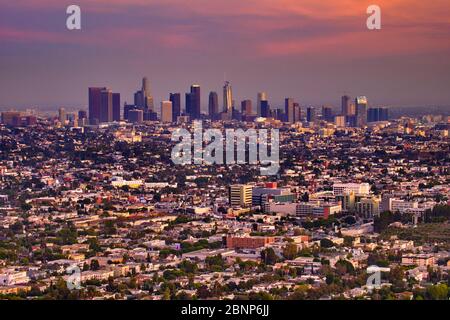 USA, Stati Uniti d'America, California, Los Angeles, centro città, Hollywood, Beverly Hills, vista dall'osservatorio Griffith, Foto Stock
