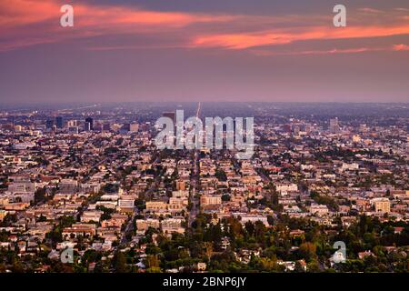 USA, Stati Uniti d'America, California, Los Angeles, centro città, Hollywood, Beverly Hills, vista dall'osservatorio Griffith, Foto Stock