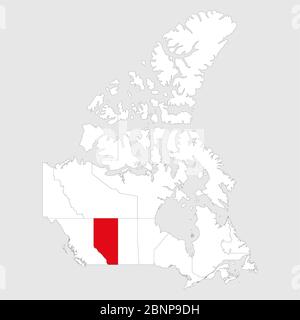 Alberta evidenziato sulla mappa del canada. Sfondo grigio. Mappa politica canadese. Illustrazione Vettoriale