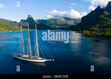 Barca A Vela A Cook'S Bay, Moorea, Polinesia Francese Foto Stock