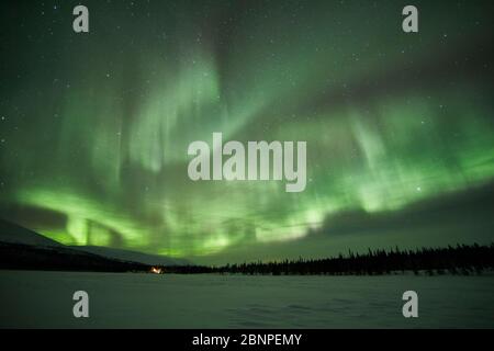 Finlandia, Lapponia, Pallastunturi, paesaggio, cielo stellato, aurora boreale, notte Foto Stock