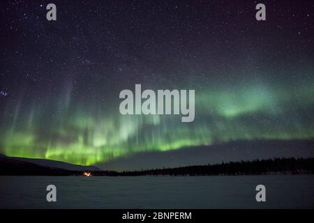 Finlandia, Lapponia, Pallastunturi, paesaggio, cielo stellato, aurora boreale, notte Foto Stock