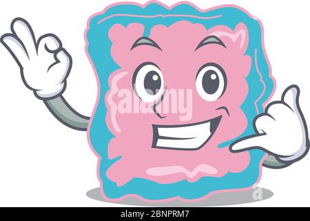 Disegno di caricatura dell'intestino che mostra lo chiamano gesto divertente Illustrazione Vettoriale