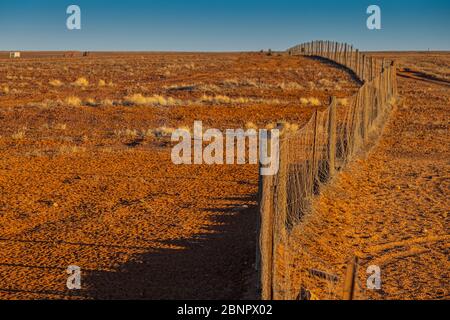 Ammira la famosa Dingo Fence o Dog Fence a Coober Pedy, South Australia, Outback. Foto Stock