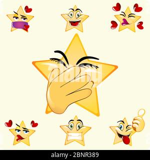 Illustrazione del nuovo set emoji Smile Shame. Icona vettore stock. Sfondo chiaro. Illustrazione Vettoriale