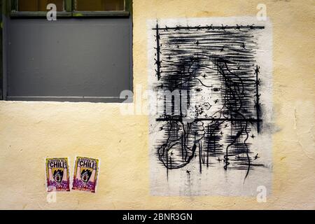 Graffiti nel quartiere Croix-Rousse a Lione in autunno. Patrimonio dell'umanità dell'UNESCO dal 1998. Ex roccaforte della tessitura industriale della seta. Foto Stock