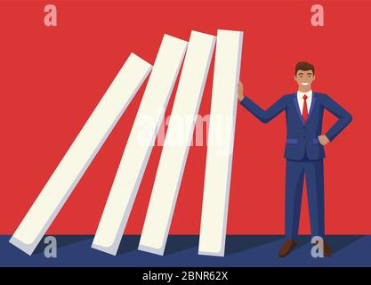 Sorridente uomo d'affari smettere di cadere effetto domino immagine vettoriale Illustrazione Vettoriale