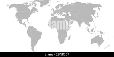 Paese Armenia evidenziato in blu sulla mappa del mondo. Sfondo grigio. Illustrazione Vettoriale