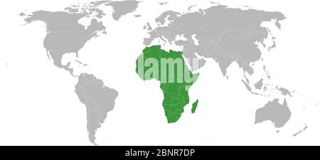 gli stati membri dell’Unione africana sono stati evidenziati sulla mappa mondiale. Perfetto per concetti aziendali, sfondi, sfondo, banner, grafici, etichette, adesivi e sfondi Illustrazione Vettoriale