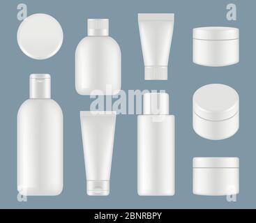 Tubi cosmetici. Confezioni di plastica per trucco e contenitori rotondi mockup vettoriale bianco Illustrazione Vettoriale