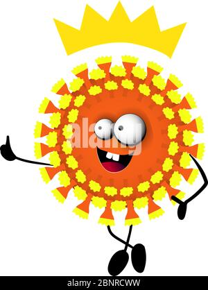 divertente virus covid-19 carattere. Immagine vettoriale di coronavirus. Sfondo bianco Illustrazione Vettoriale