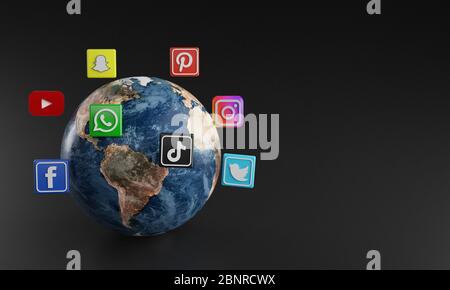 L'icona del logo dei social media più popolare in giro per la Terra Foto Stock