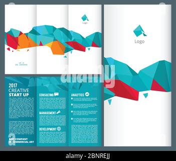 TRIFOLD foglio illustrativo. Modello di progettazione vettoriale piegato per brochure aziendali Illustrazione Vettoriale