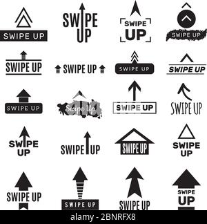 Scorri verso l'alto il modello. App ui design per social media servizio web foto per blogger vettoriali simboli neri Illustrazione Vettoriale