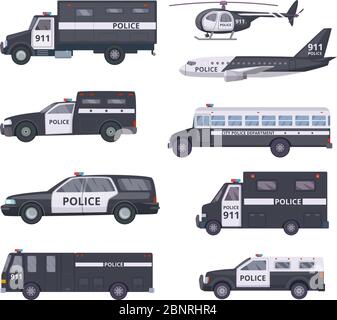 Macchine della polizia. Servizi di protezione dei veicoli trasporto vettoriale di automobili Illustrazione Vettoriale