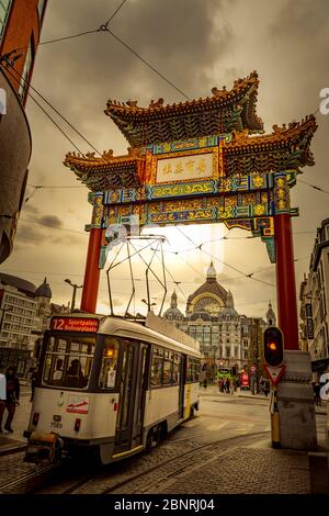 Europa, Belgio, Anversa, città, centro, Chinatown, Pagoda Gate, gate Foto Stock