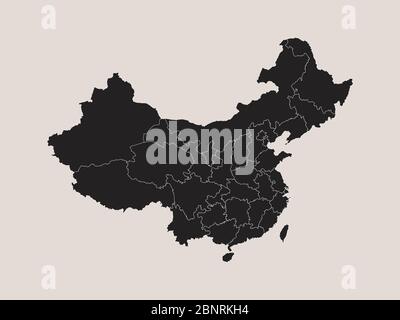 Mappa politica della Cina dal design moderno con le province. Nero, caffè bianco sfondo. Perfetto per concetti aziendali, sfondi, sfondo, poster, sticke Illustrazione Vettoriale