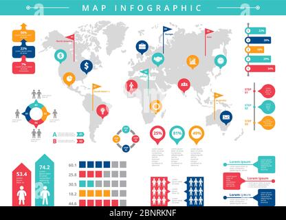 Infografica mondiale. Modello infografico vettoriale popolazione persone presentazione aziendale Illustrazione Vettoriale