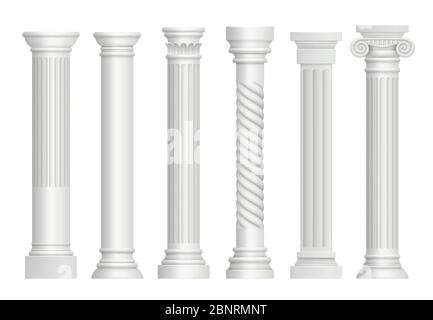 Colonne antiche. Greco storico roma colonne classiche vettore illustrazioni realistiche Illustrazione Vettoriale