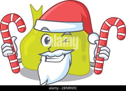 Amichevole pituitaria vestito in carattere di Santa Cartoon con caramelle di Natale Illustrazione Vettoriale