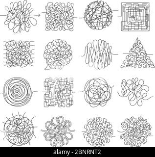 Tracciare le linee. Fili caos fili fili fili forme vettoriali di threading isolati Illustrazione Vettoriale