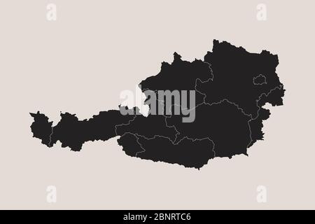 Mappa dell'austria con le province. Nero, caffè bianco sfondo. Perfetto per concetti aziendali, sfondi, sfondo, poster, adesivi, banner, etichetta An Illustrazione Vettoriale