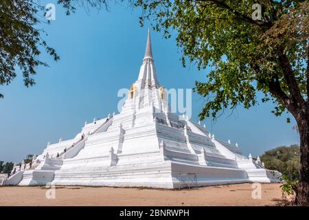 Ayutthaya, Bangkok / Thailandia - 9 febbraio 2020: Nome di questo luogo ' Wat Phu Khao Thong Temple ' il tempio è bianco ed è nella provincia di Ayutthaya Foto Stock