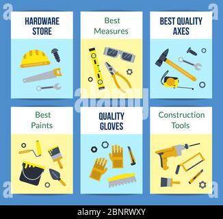 Set di schede per utensili per costruzioni piatte Vector Illustrazione Vettoriale