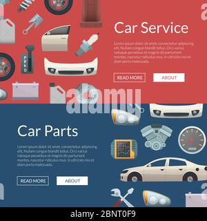 Illustrazione dei modelli di banner Web per le parti di veicoli vettoriali Illustrazione Vettoriale