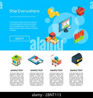 Illustrazione del modello delle icone di logistica e consegna isometriche vettoriali Illustrazione Vettoriale