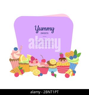 Vettore carino muffin cartoon o cupcakes isolato Illustrazione Vettoriale