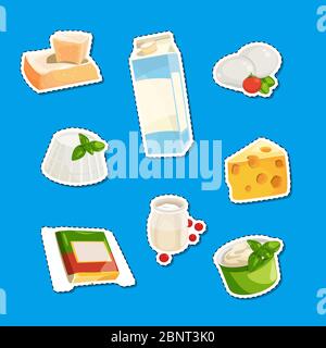 Vignetta vettoriale per latticini e formaggi figurine insieme illustrazione Illustrazione Vettoriale