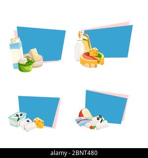 Adesivi vettoriali per latticini e formaggi Illustrazione Vettoriale