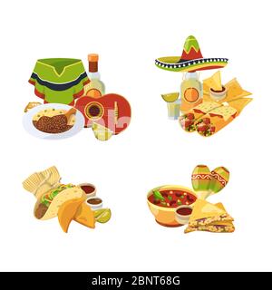 Cartoon vettoriale pile di cibo messicano set isolato su sfondo bianco illustrazione Illustrazione Vettoriale
