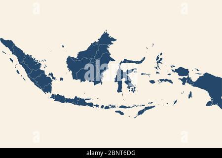 Mappa Indonesia con design elegante delle province. Blu ciano, sfondo bianco crema. Perfetto per concetti aziendali, sfondi, sfondo, poster, adesivi, Illustrazione Vettoriale