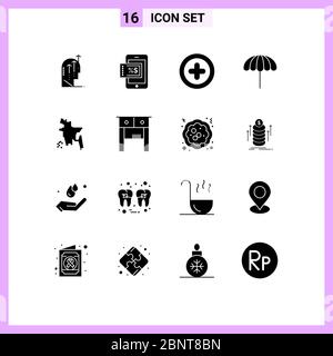 Set di 16 icone moderne dell'interfaccia utente simboli per bangladesh, bangladesh, base, bagnato, ombrello ed elementi di disegno vettoriale editabili Illustrazione Vettoriale