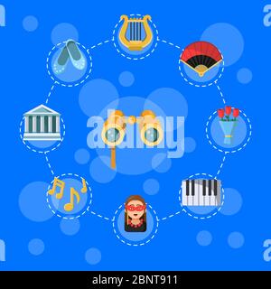 Icone del sistema Vector Flat Theater illustrazione del concetto infografico Illustrazione Vettoriale