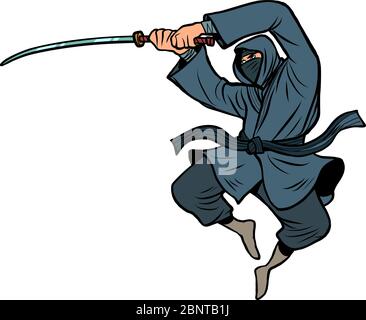 ninja con una spada di katana Illustrazione Vettoriale
