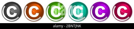 Copyright Icon Set, argento cromato bordo vettore pulsanti web in 6 colori opzioni per webdesign Illustrazione Vettoriale