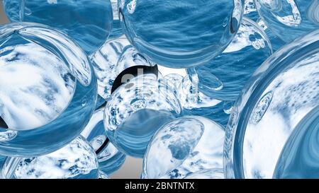 Gocce d'acqua con schiuma di mare, rendering 3D Foto Stock