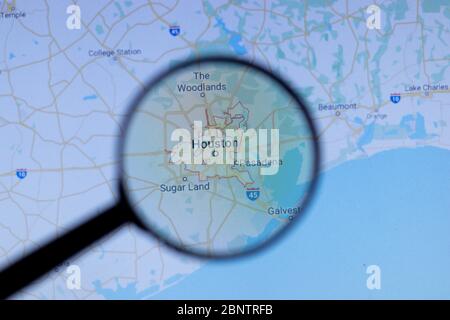 Los Angeles, California, USA - 1 maggio 2020: Nome della città di Houston con posizione sulla mappa da vicino, editoriale illustrativo Foto Stock