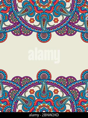 Ornato luminoso colore indiano paisley boho mandala cornice. Illustrazione vettoriale Illustrazione Vettoriale