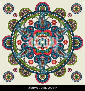 Indiano paisley mano disegnata mandala. Illustrazione vettoriale Illustrazione Vettoriale