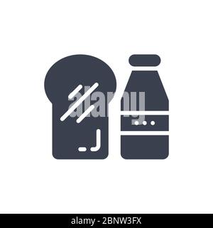 Immagine vettoriale del latte e del pane per la colazione icona o logo con colore nero e stile glifo Illustrazione Vettoriale