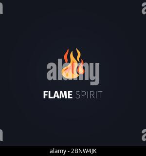 Icona fuoco. Modello con logo Vector Flame Spirit su sfondo nero Illustrazione Vettoriale